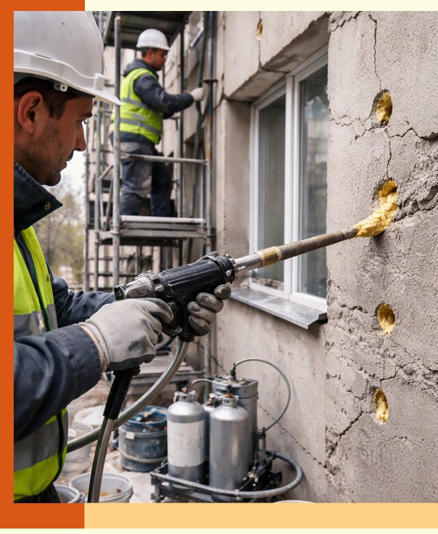 Заполнение пустот в фасаде и утепление стен в Гулькевичах